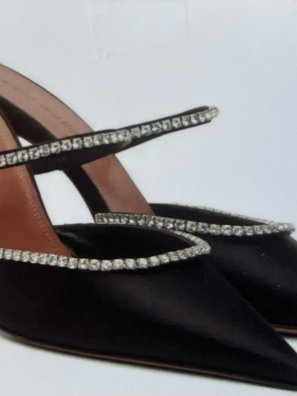 Amina Muaddi Black Patent Leather Gilda Pointed-Toe Mules with Crystal Trim
